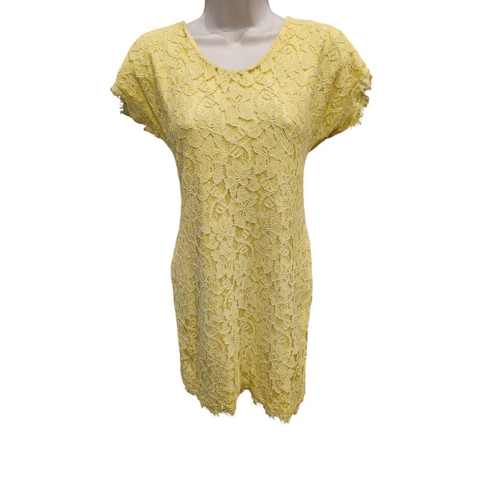 Diane von furstenberg yellow shift dress lace lined silk blend cocktail sz 4 EUC